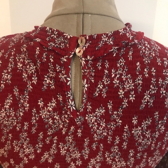 Burgundy Smocked Long-Sleeve Peplum Crop Top - Picture 5 of 7